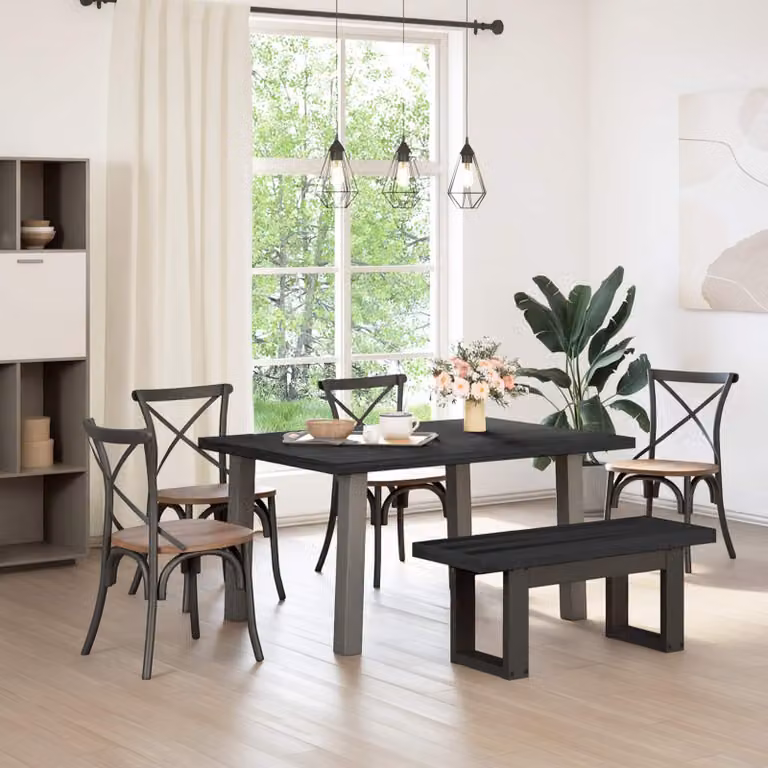 Panchina da pranzo NOAIN vidaXL in legno di pino nero stile rustico L 120 x P 41 x H 45 cm