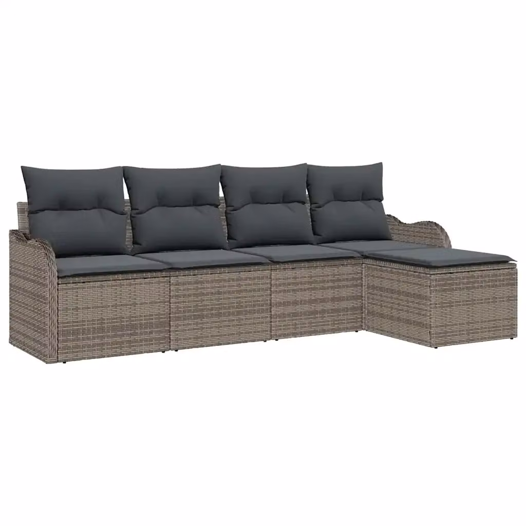 Set Divano da Giardino a L vidaXL in Polyrattan Grigio con 5 Pezzi e Ottoman – 2