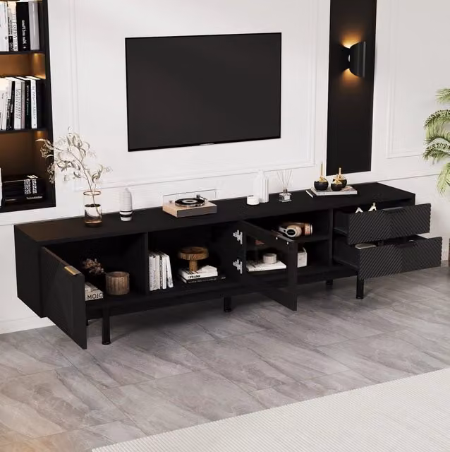 Mobile TV 200x40x50;5 cm con 2 ante e 2 cassetti; nero