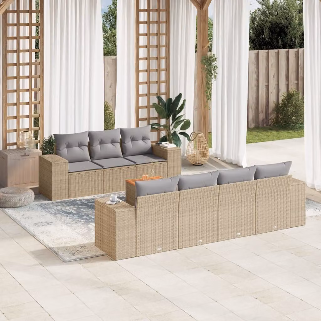 Maison Exclusive - Set Divano da Giardino 8 pz con Cuscini Beige in Polyrattan