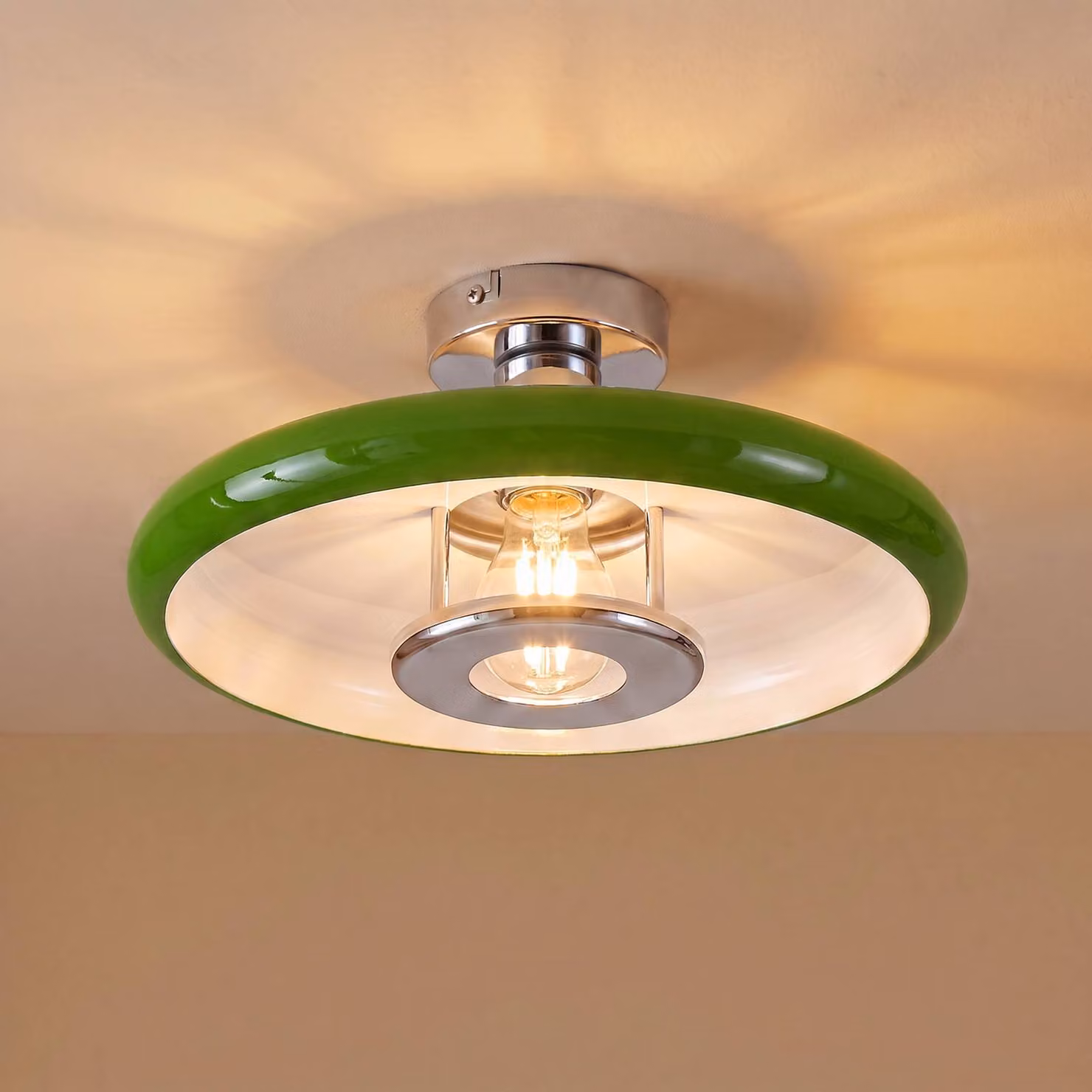 Plafoniera soffitto Branford Lindby, dimmerabile, Verde, Soggiorno / Sala da pranzo, Metallo, Vintage, Plafoniera