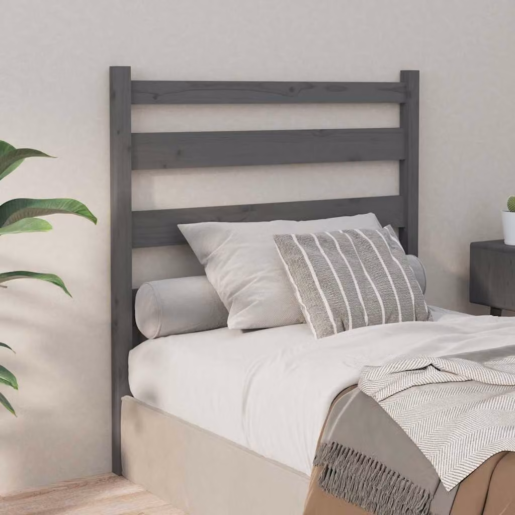 Testiera per letto moderna vidaXL in legno massello di pino, colore grigio, L 96 cm, P 4 cm, H 100 cm