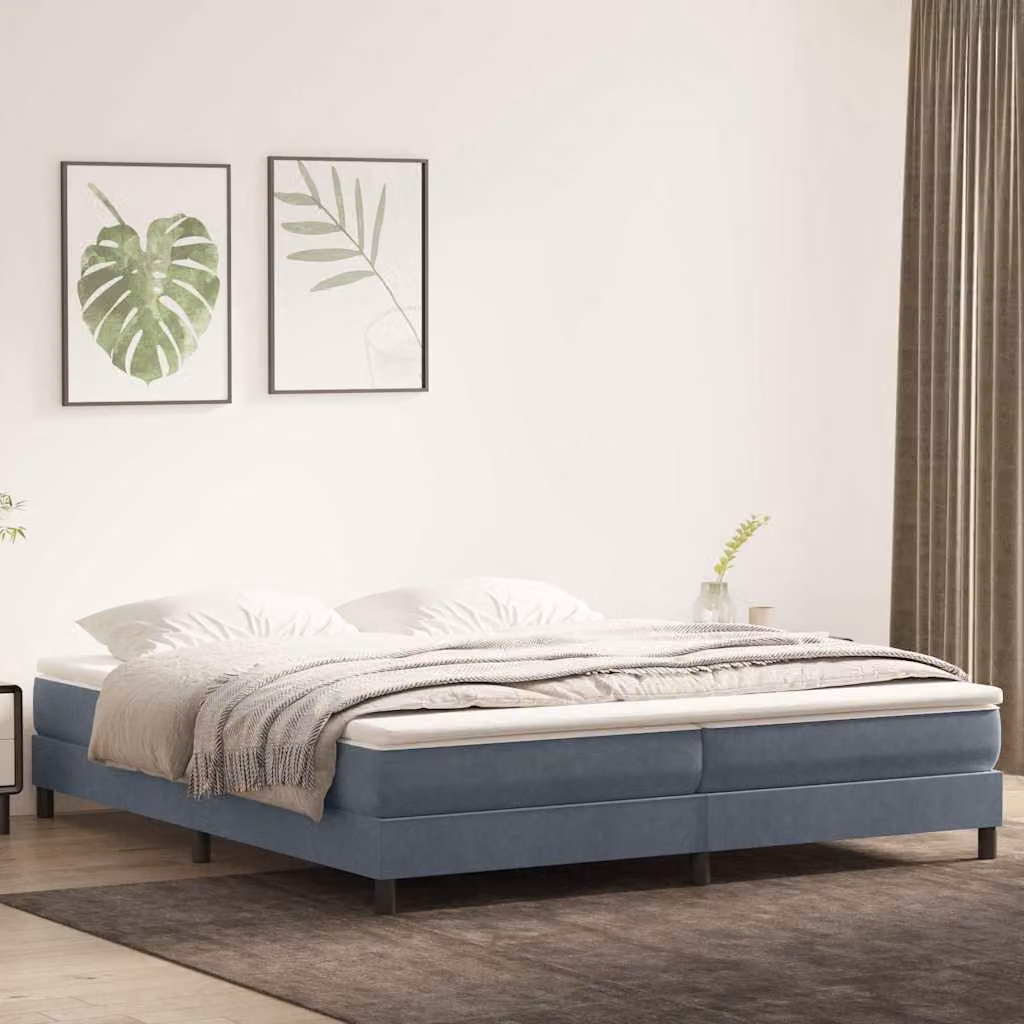 Letto a molle vidaXL in velluto grigio scuro con struttura imbottita e doghe in legno, L/P/H: 200 x 220 cm