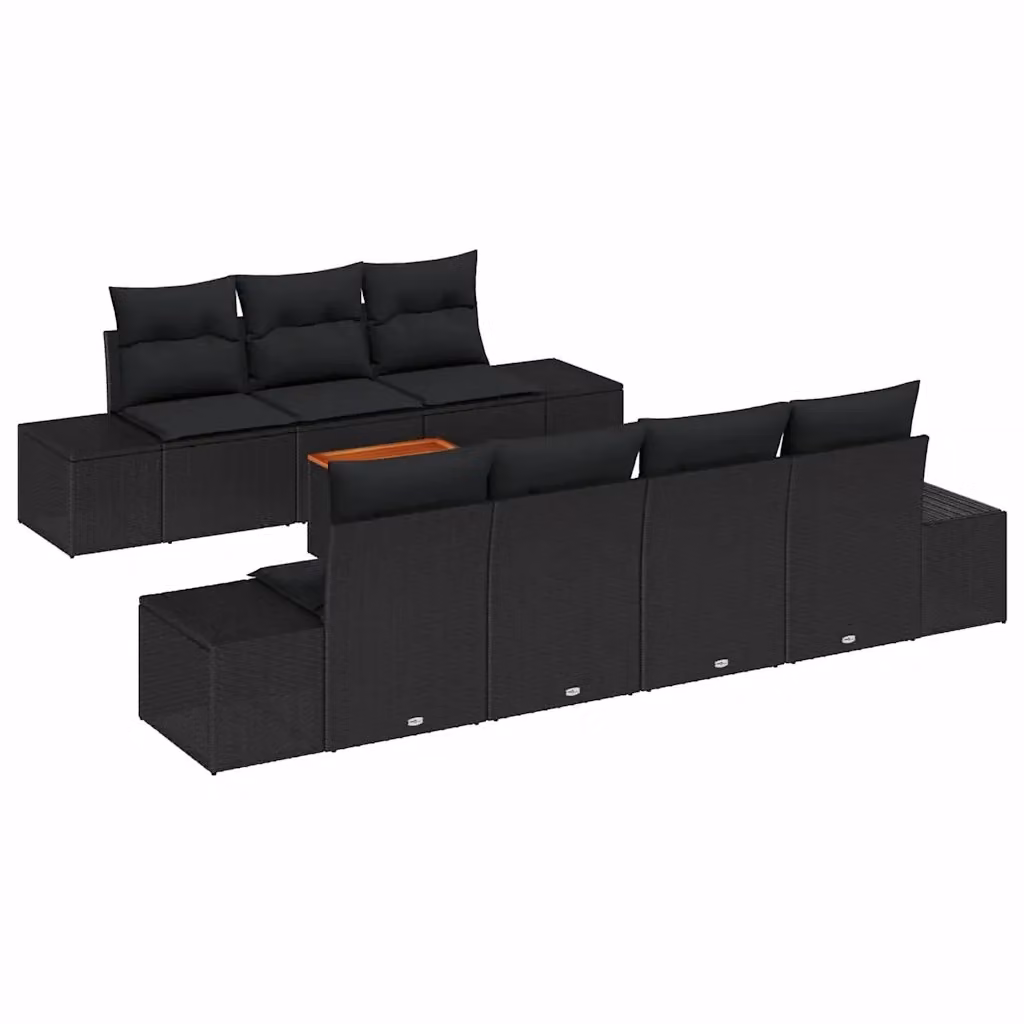 Set Divano da Giardino vidaXL 8 pz in Polyrattan Nero con Cuscini e Funzione Archiviazione – 2