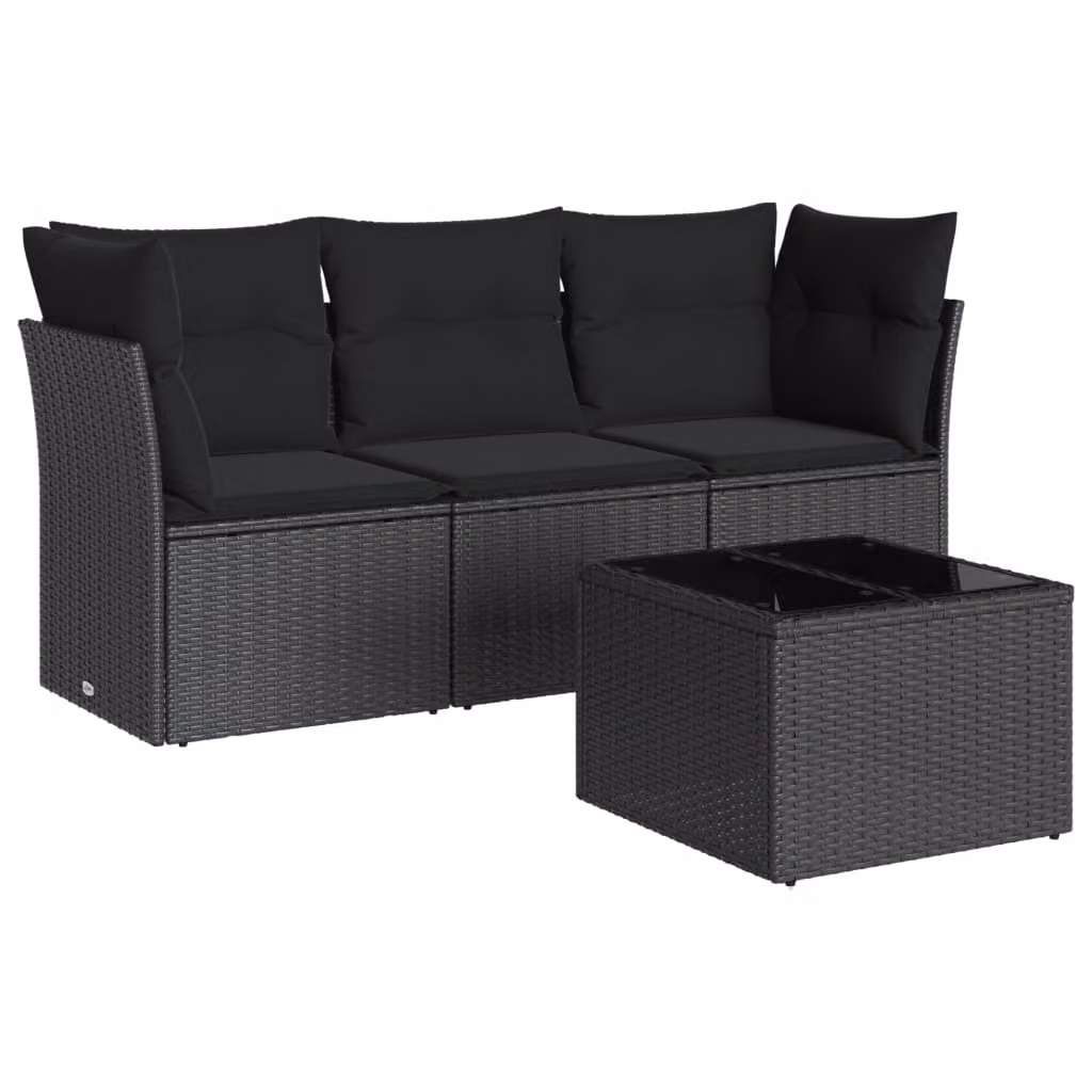 Set Divani da Giardino 4 pz con Cuscini Nero in Polyrattan