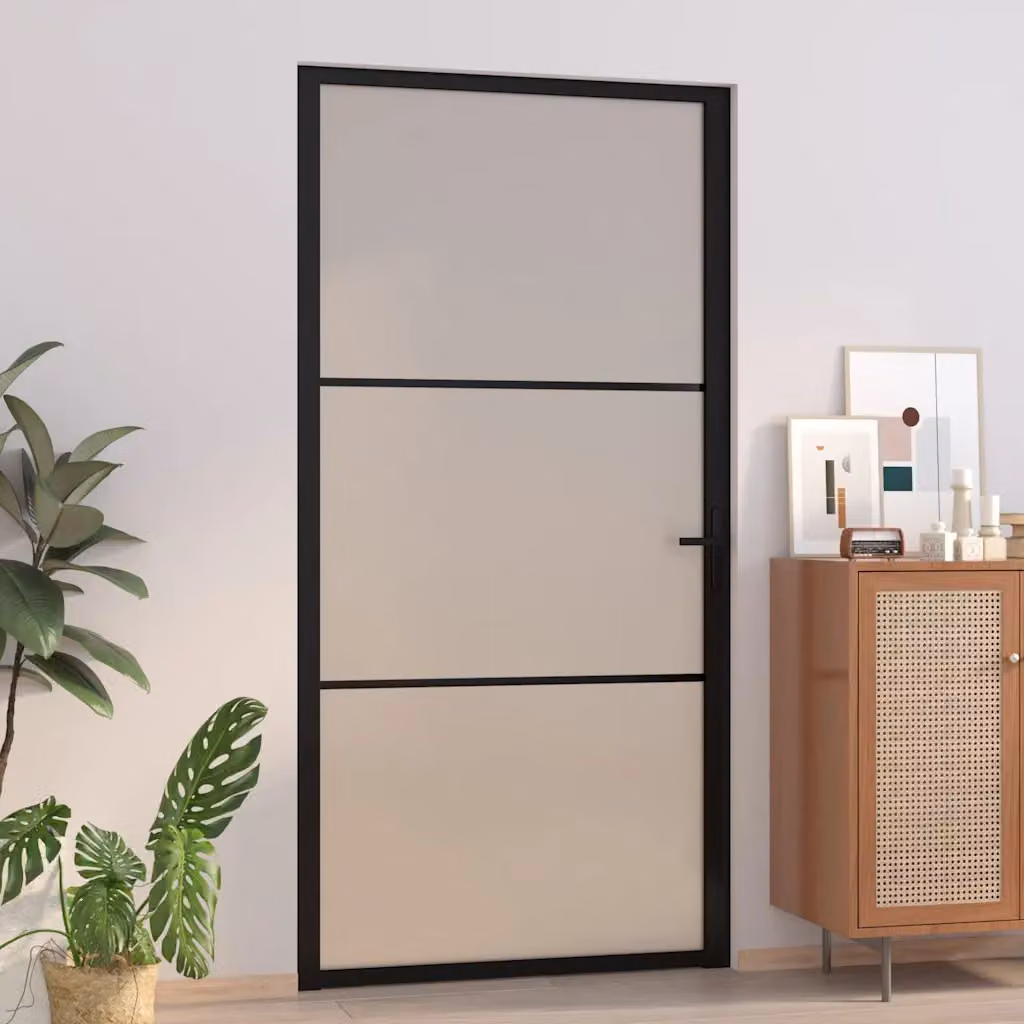 Porta interna moderna vidaXL in vetro e alluminio, colore nero opaco e trasparente, L: 102,5 cm, H: 201,5 cm