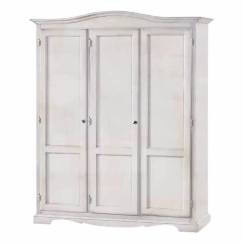 Armadio Gendarme 3 ante in legno shabby chic bianco anticato Mobili 2G L: 158 cm, P: 56 cm, H: 197 cm – 1