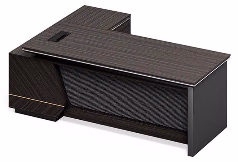 Moderna scrivania angolare in legno con ampio piano di lavoro