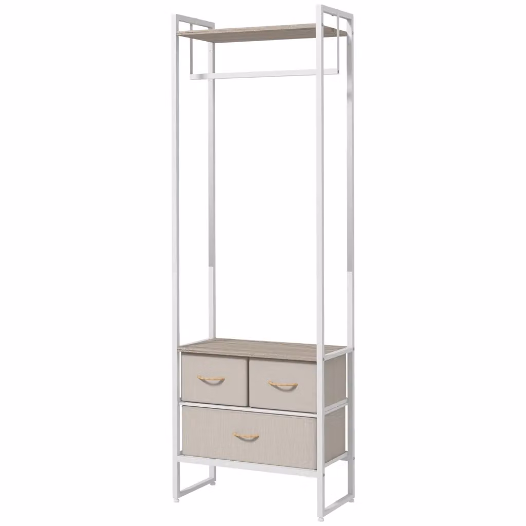 Appendiabiti da Ingresso Xylo in Legno Naturale con 3 Cassetti e Ripiani, L: 58,5 cm, P: 30 cm, H: 178 cm – 2