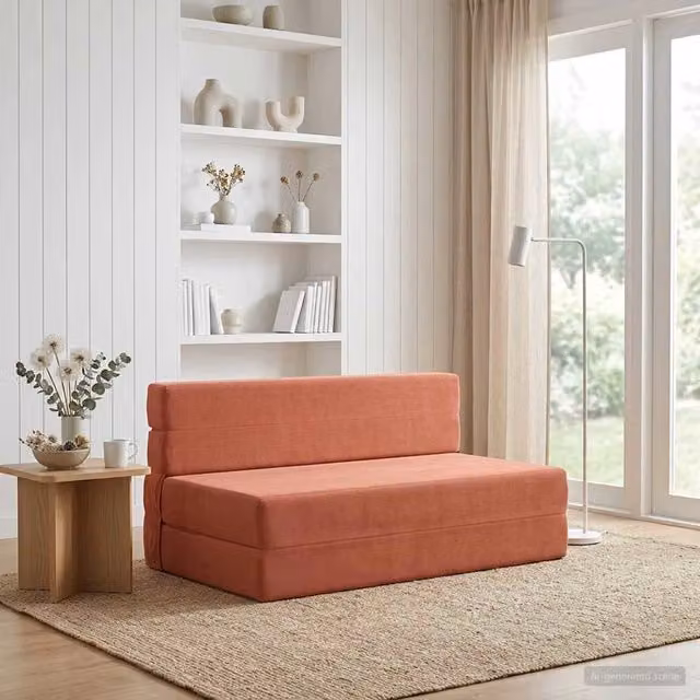 Divano Letto Pieghevole Moderno vidaXL in Tessuto Rosso Arancio L: 152 cm, P: 86,5 cm, H: 60 cm – 1