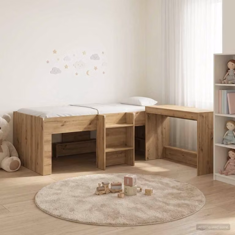 Letto alto per bambini vidaXL con scrivania e scale, Rovere Artigianale, L/P/H: 190 x 90 x 193 cm