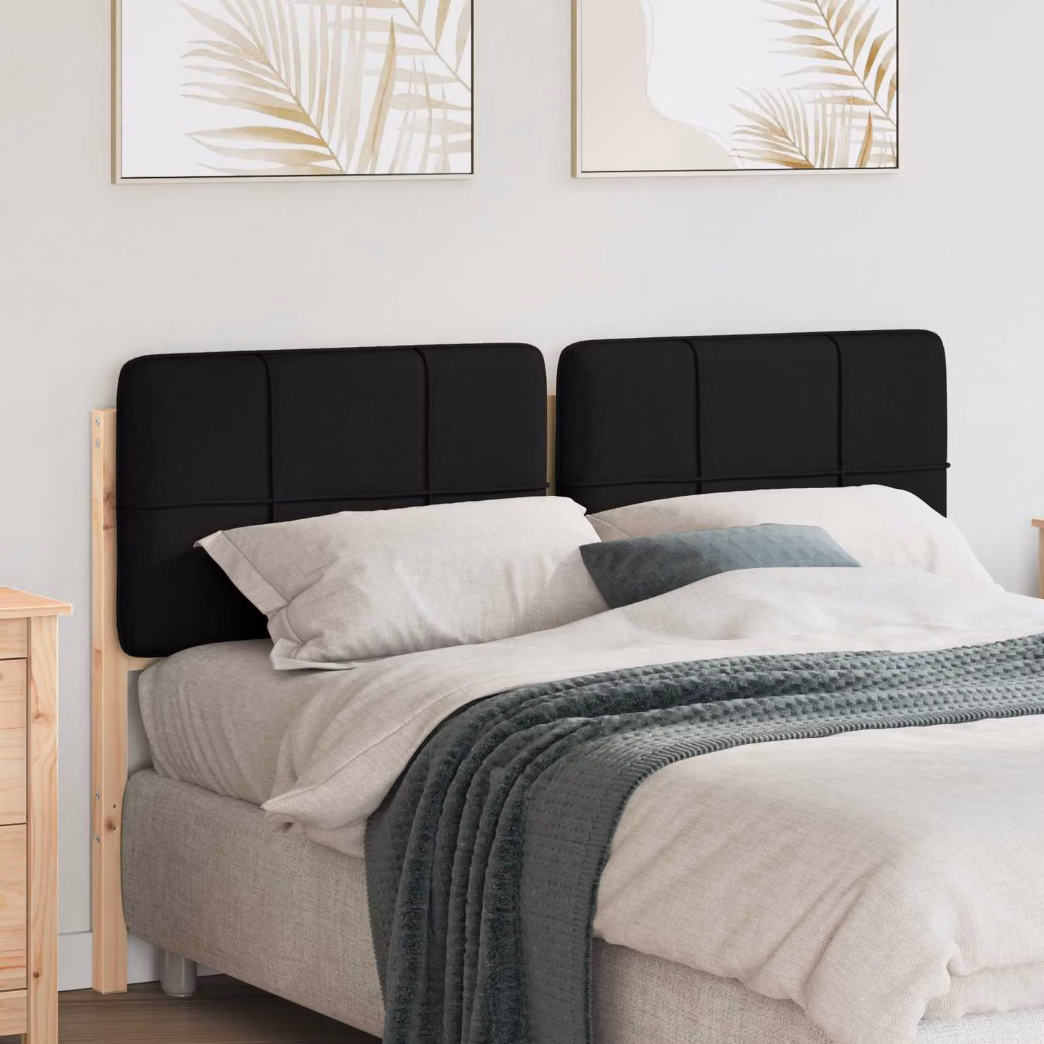 Testiera imbottita moderna vidaXL in pino massello, Marrone e Nero, L: 165,5 cm