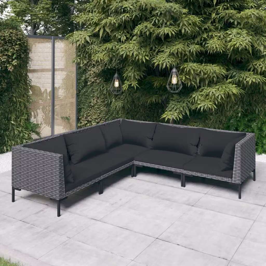 Maison Exclusive - Set da giardino da 5 pezzi con cuscini in polyrattan grigio scuro