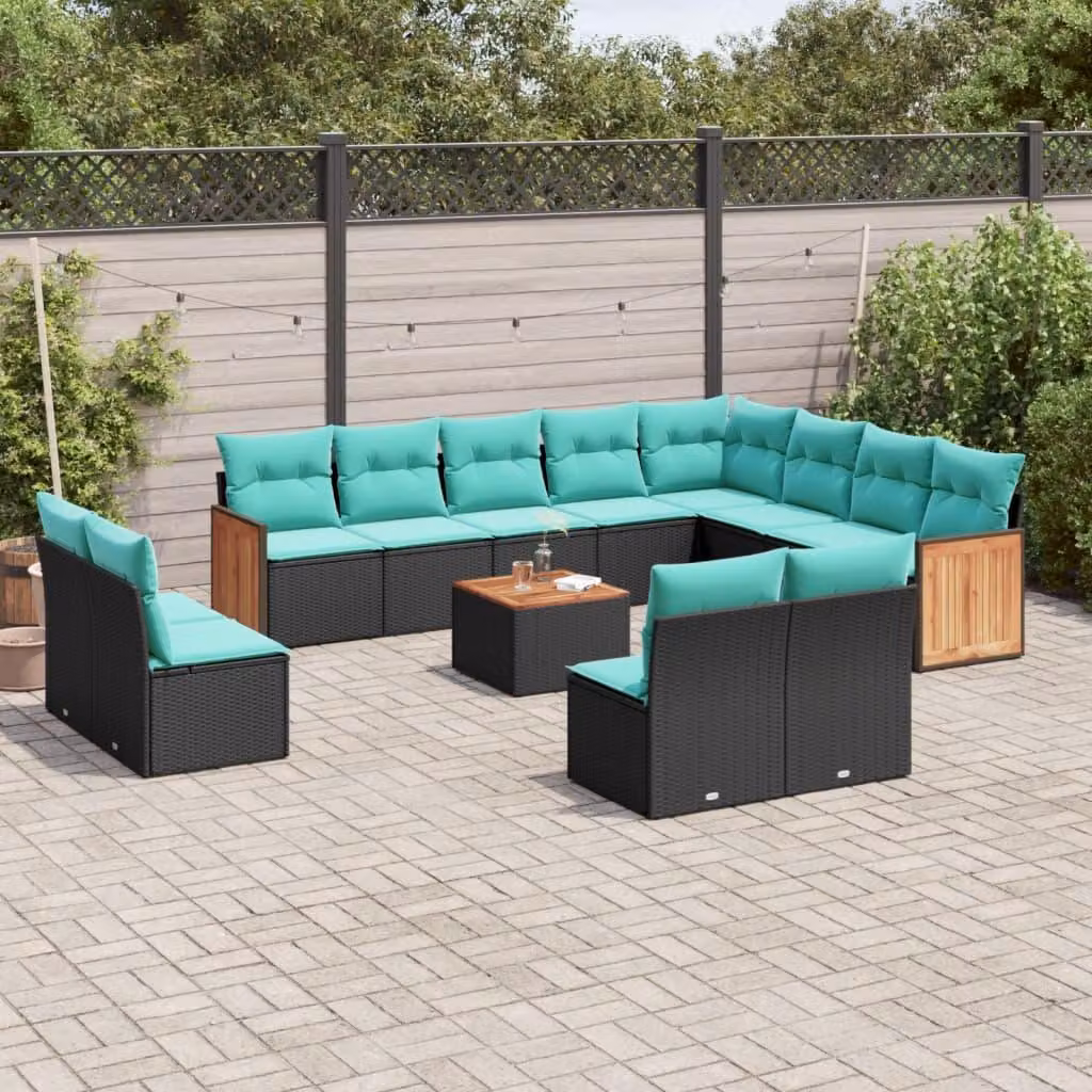 Maison Exclusive - Set da giardino 13 pezzi con cuscini, polyrattan nero