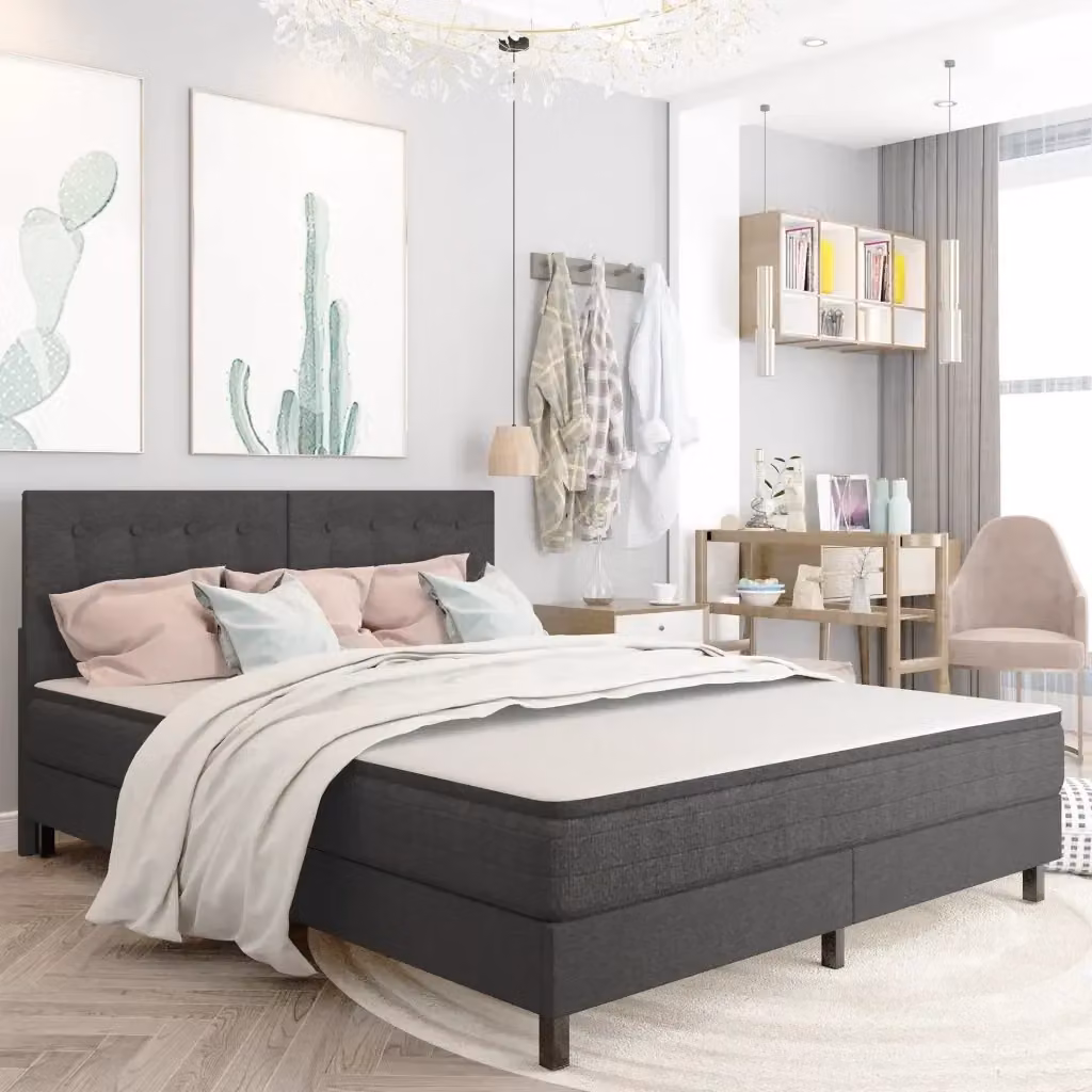 Testiera per letto trapuntata in tessuto grigio con struttura in MDF L: 181 cm – 2