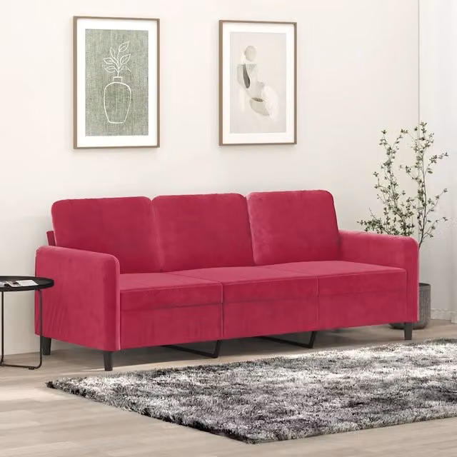 Divano moderno in velluto rosso vidaXL con struttura in metallo e imbottitura in schiuma L: 198 cm, P: 80 cm, H: 77 cm – 1