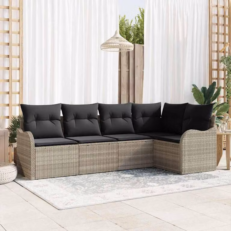 Maison Exclusive - Set Divano da Giardino 5 pcs Grigio chiaro polyrattan