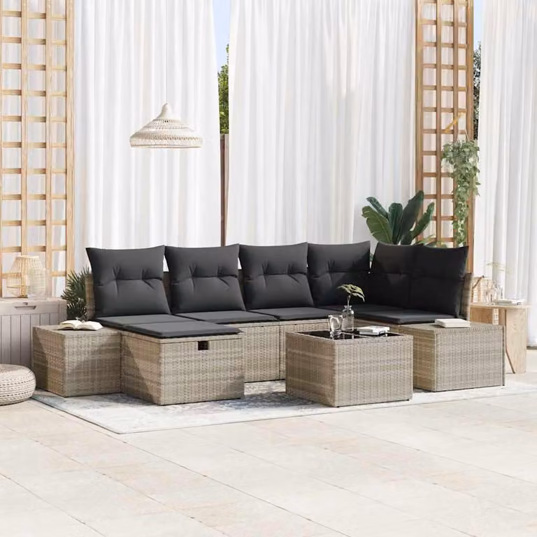 Maison Exclusive - Set da giardino composto da 7 pezzi, divano in rattan sintetico color grigio chiaro