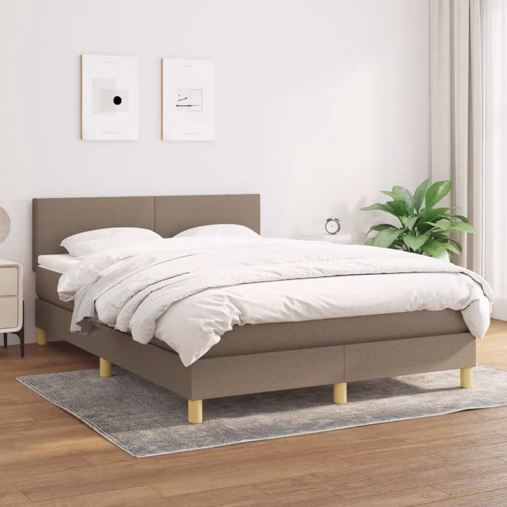 vidaXL Giroletto a Molle con Materasso in Tessuto, Colore Tortora, L/P/H: 140 x 190 x 88 cm – 1