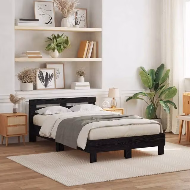 Struttura del letto-Giroletto Rovere Nero 120 x 190 cm Legno multistrato 498655