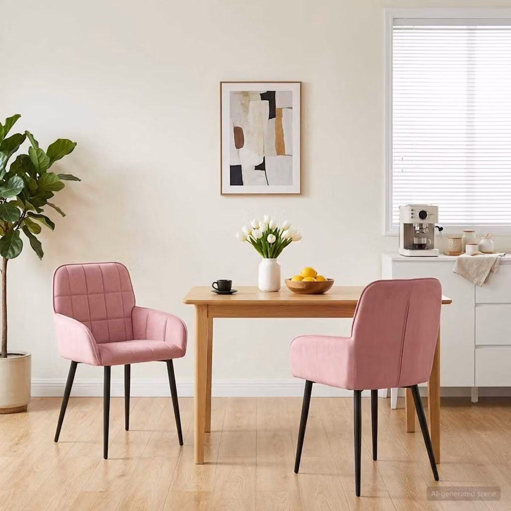 Set di 2 sedie da pranzo vidaXL in velluto rosa con design moderno, L: 56.5 cm, P: 50 cm, H: 85 cm