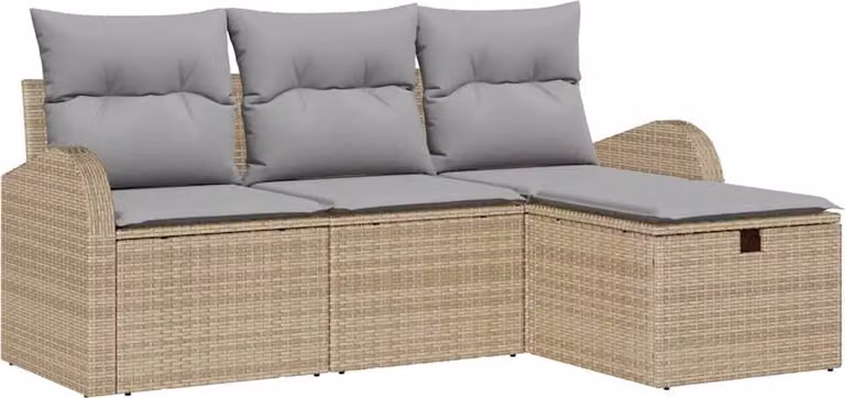 Set Divano da Giardino con cuscino 4 pcs Beige polyrattan
