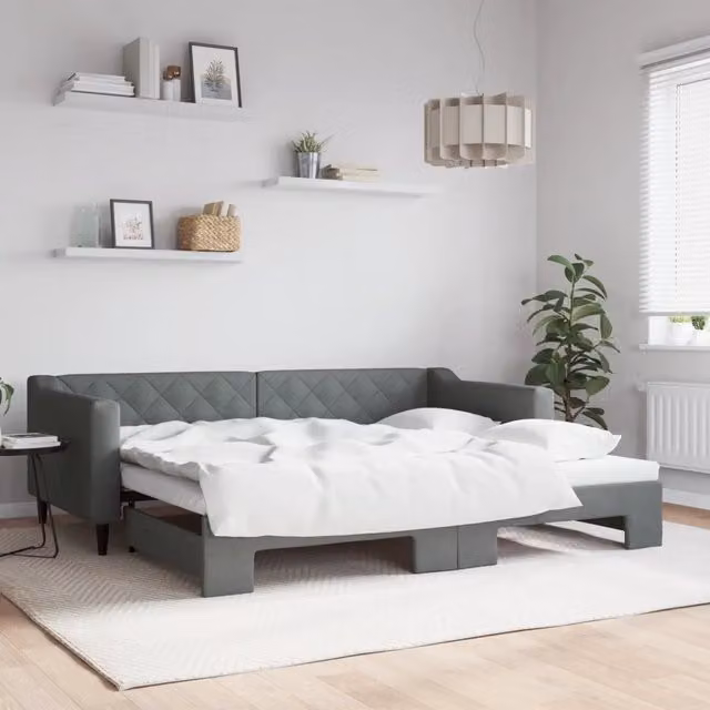 Divano Letto con Letto Estraibile-Sofa Letto-Daybed Grigio Scuro 90x200cm Tessuto 208310