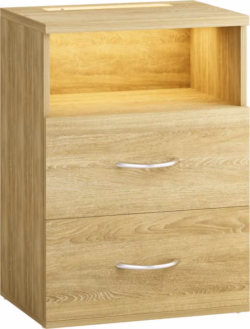 Comodino moderno Casaria in legno rovere marrone con illuminazione integrata L: 55 cm, P: 40 cm, H: 28 cm