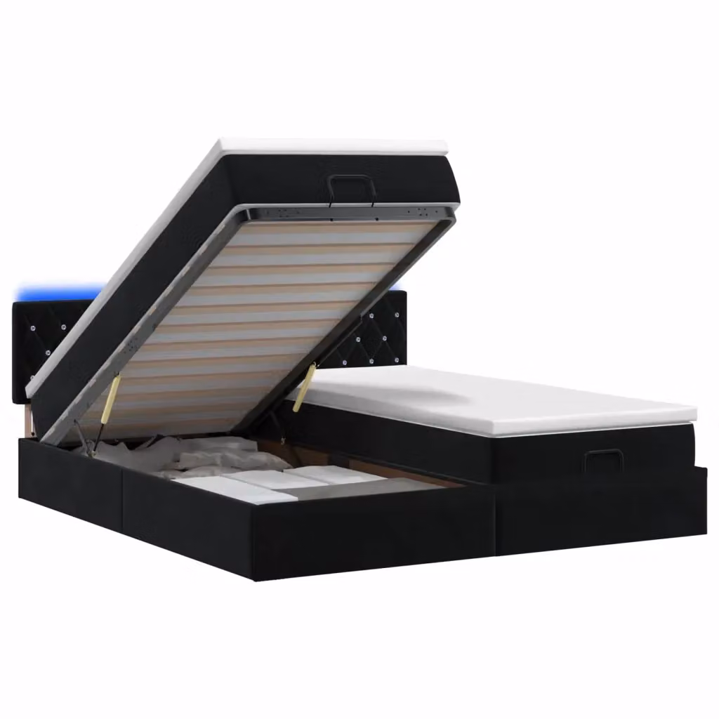 Letto Ottomano Moderno vidaXL in Velluto con Materasso Ibrido, Illuminazione LED Sottostante e Porte USB, L/P/H: 200 x 200 x 88 cm – 2