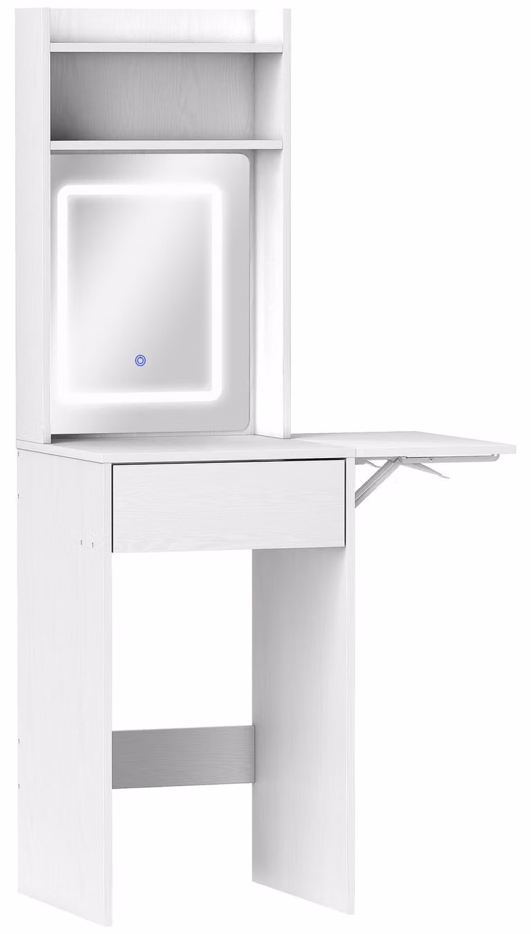 Tavolino da trucco con specchio e illuminazione a LED - bianco - pieghevole e compatto
