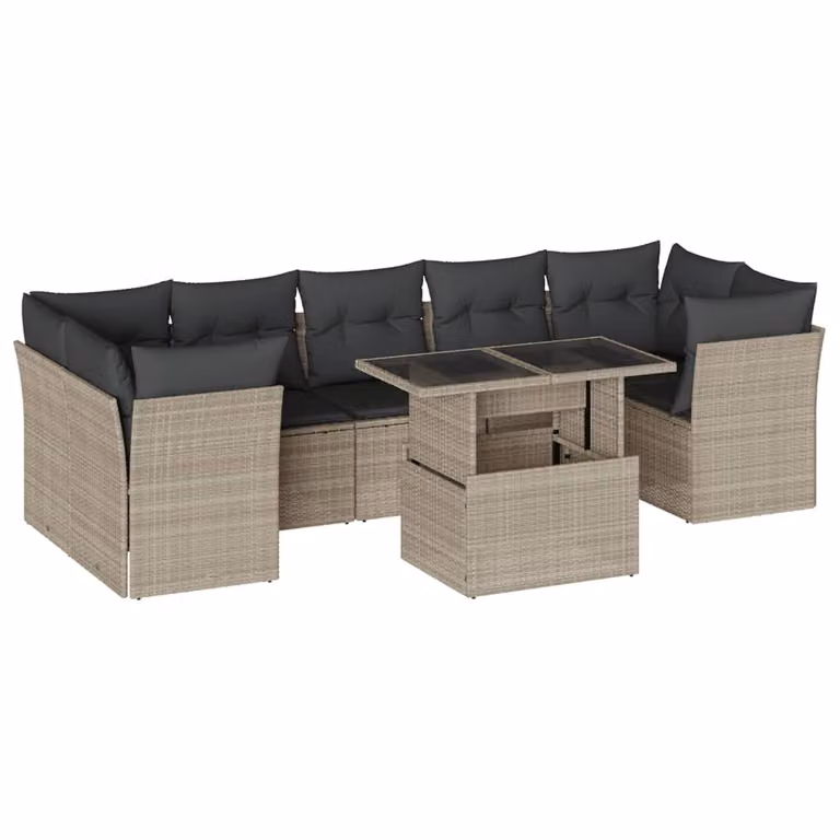 Set Divano da Giardino 8pz con Cuscini Grigio Chiaro Polyrattan