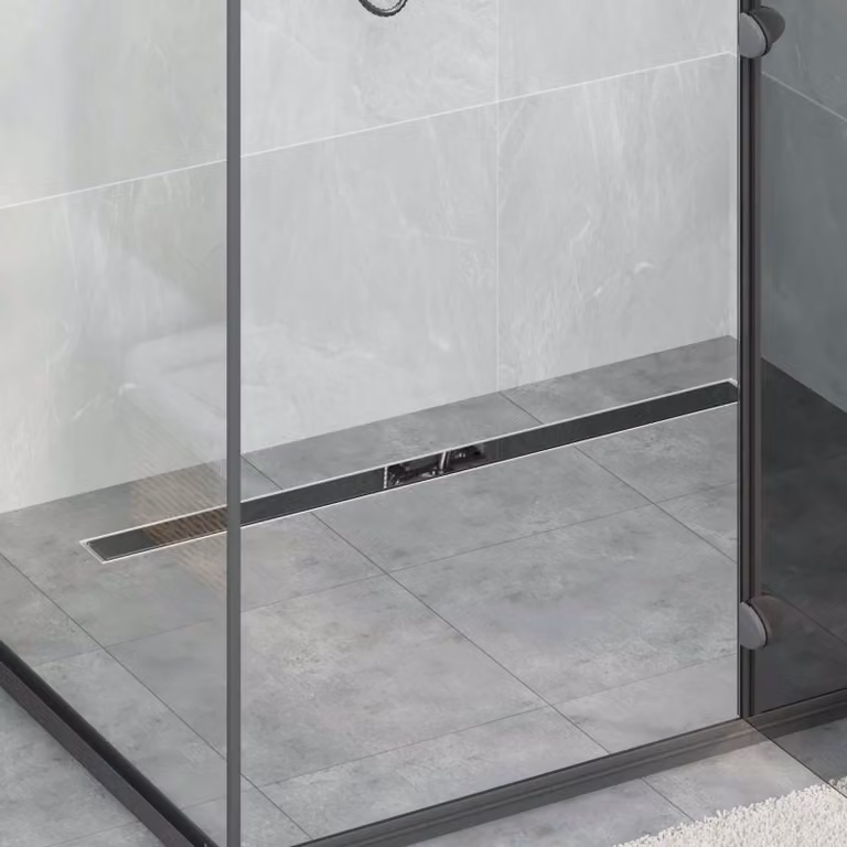 vidaXL Scarico doccia con copertura in vetro e sifone a 360 in acciaio inossidabile, Lunghezza: 100 cm, Colore: nero e argento