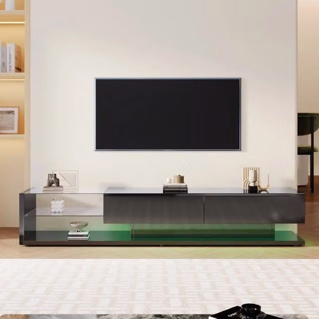 Mobile TV con LED ¨C Xylo ¨C Bianco Lucido, Vetro, Design Moderno