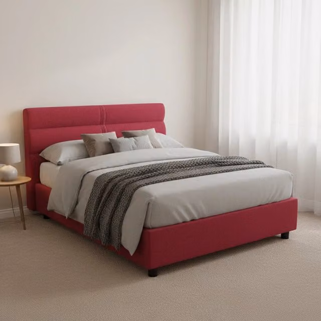 Letto Briosco con materasso incluso, base contenitore a sollevamento, Made in Italy, Rosso, L/P/H: 120 x 200 x 30 cm