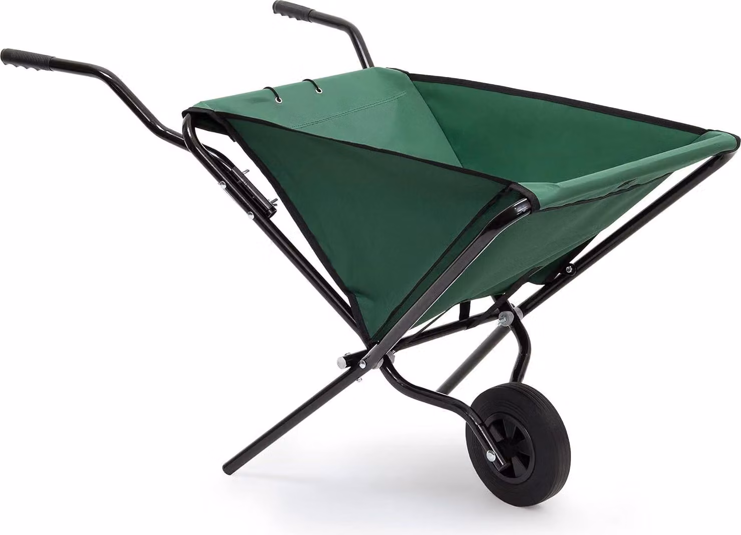 Carriola pieghevole in robusto acciaio - 56 litri - 1 ruota - verde - Carrello da giardino con manico