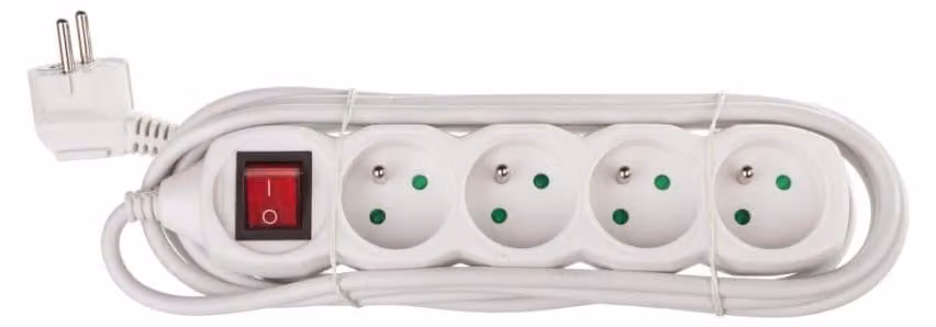Cavo di prolunga con interruttore - 4 prese, 3 m, bianco 70785