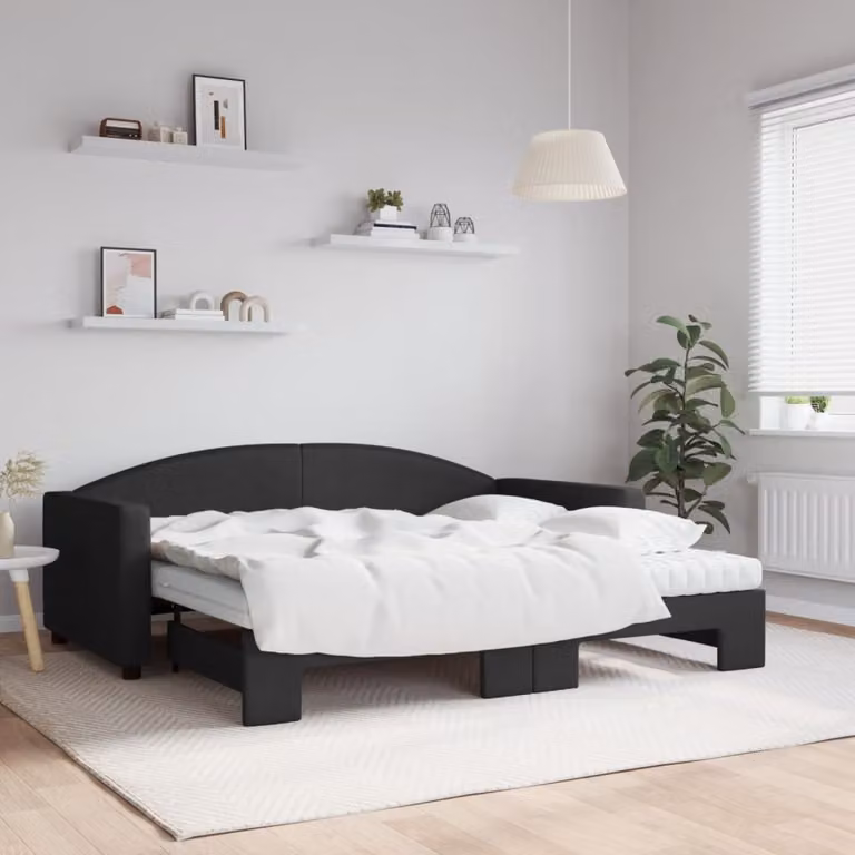 Maison Exclusive - Divano letto estraibile con materassi, nero, 90x190 cm, tessuto