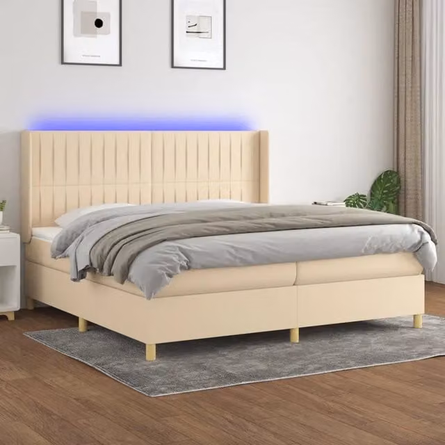 Letto a molle con materasso vidaXL in tessuto bianco e beige con illuminazione LED sottostante e porta USB L/P/H: 200 x 200 x 31 cm