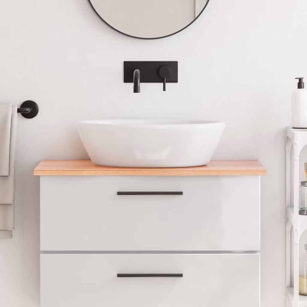 Piano da bagno vidaXL in legno massello trattato, colore marrone chiaro, L: 80 cm, P: 30 cm, H: 2 cm