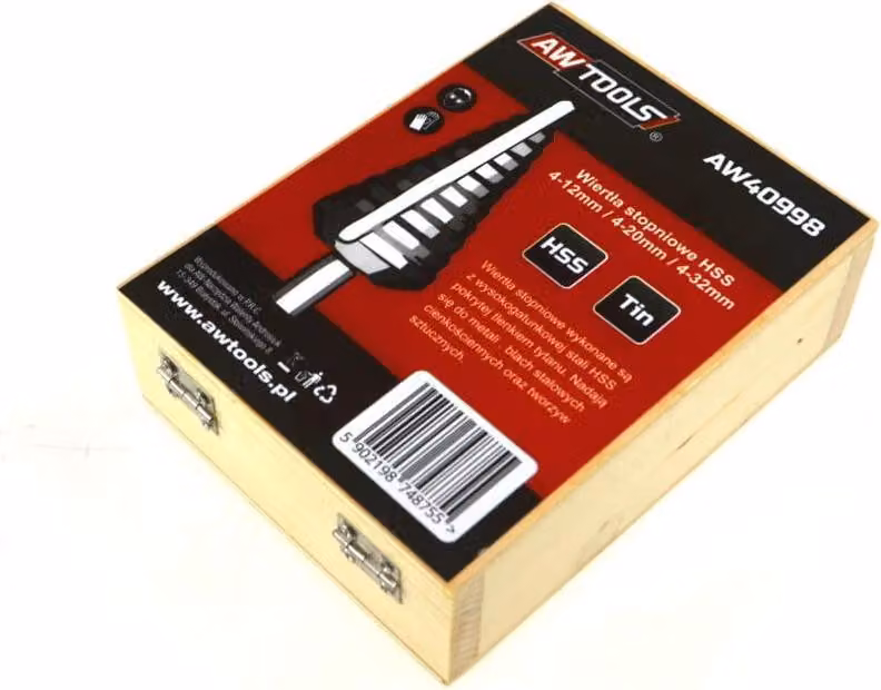 Awtools Hss-Tin Step Drills Set di 3 pezzi / 4-12Mm / 4-20Mm / 4-32Mm