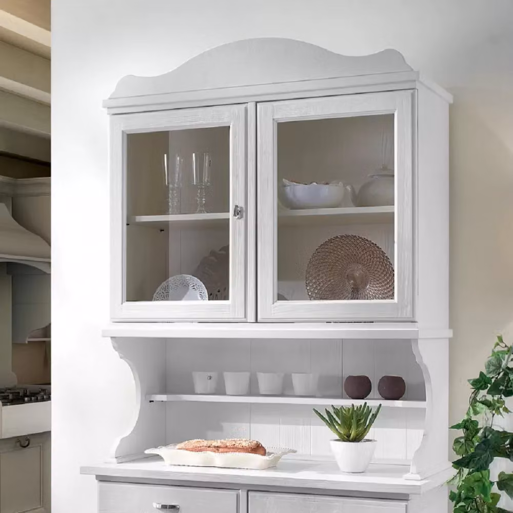 Cristalliera shabby chic in legno massello di Mobili2g con 4 ante e 2 cassetti, colore bianco opaco, L: 105 cm, P: 52 cm, H: 210 cm – 3