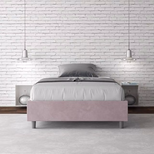 Letto una piazza e mezza contenitore imbottito 110x210 microfibra glicine Azelia