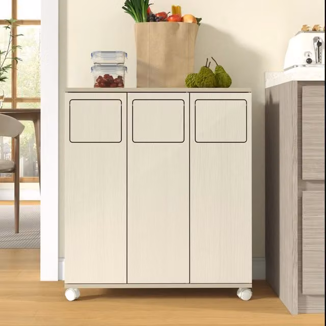 ARMADIO PORTARIFIUTI 3 SCOMPARTI 69,3x35x80 cm MDF Bianco con ruote