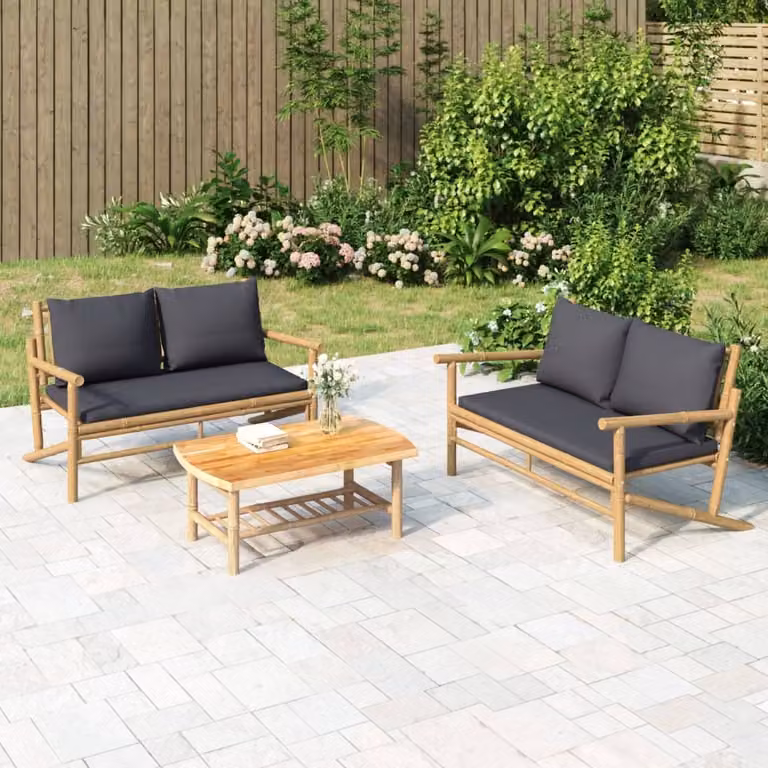 Maison Exclusive - Set da giardino a 3 pezzi con cuscini grigio scuro in bambù