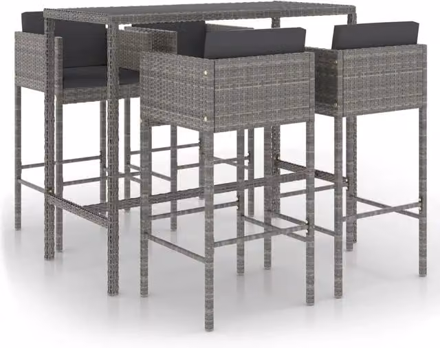 Set da Bar da Giardino 5 pz | Set Salotto da Giardino con Cuscini in Polyrattan Grigio