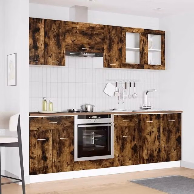 Unità Cucina Lyon 8 pz Rovere fumo Legno ingegnerizzato 3388348