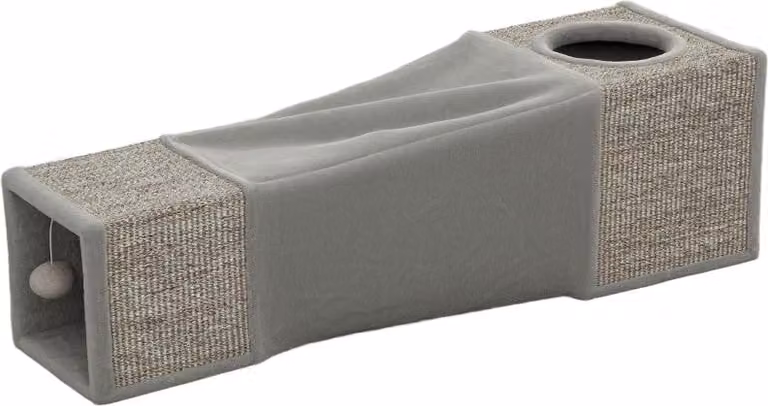 Tunnel Moonbite da 98 cm con due rifugi per gatti e una pallina giocattolo, set combinato in sisal pieghevole per gioco e relax, senza necessità di montaggio, in poliestere, colore marrone