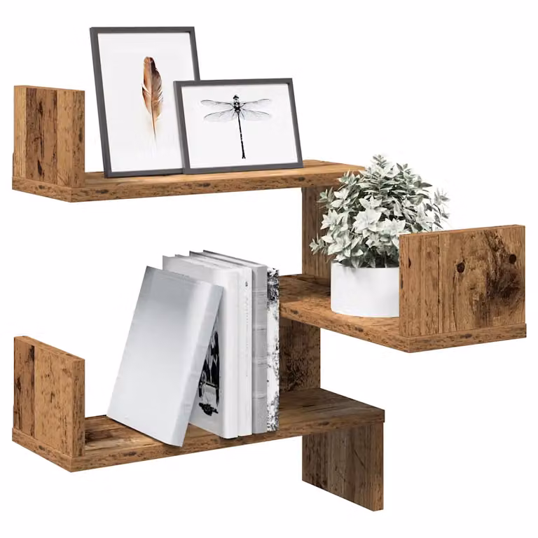 Set di 2 Scaffali da Parete Angolari vidaXL in Legno Marrone Antico, L/P/H: 40 x 40 x 49,5 cm