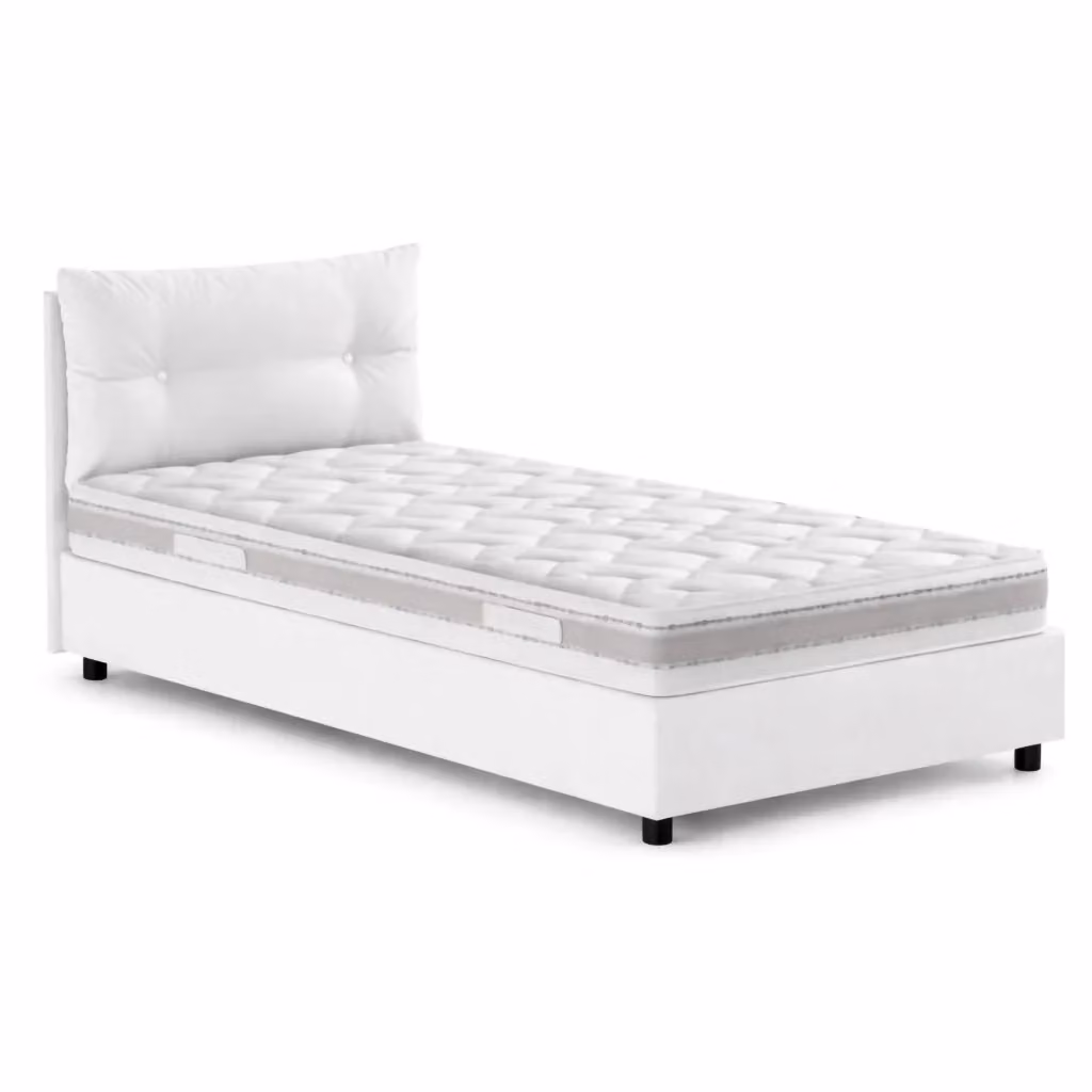 Letto singolo contenitore Sabazia Talamo Italia con materasso incluso, rivestimento in tessuto bianco, L/P: 80 x 190 cm – 2