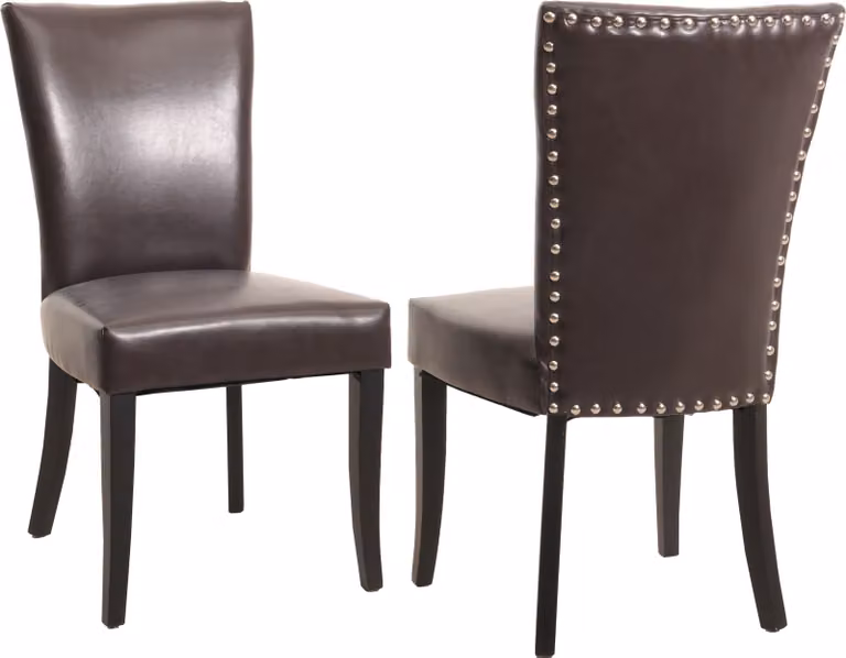 set di 2 sedie per sala da pranzo Chesterfield, sedia da cucina, rivetti certificati  ~ Pelle finta, marrone, gambe scure